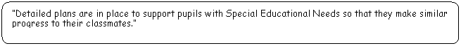 Rounded Rectangle: Detailed plans are in place to support pupils with Special Educational Needs so that they make similar progress to their classmates.
