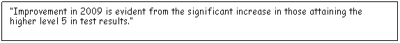 Text Box: “Improvement in 2009 is evident from the significant increase in those attaining the higher level 5 in test results.”